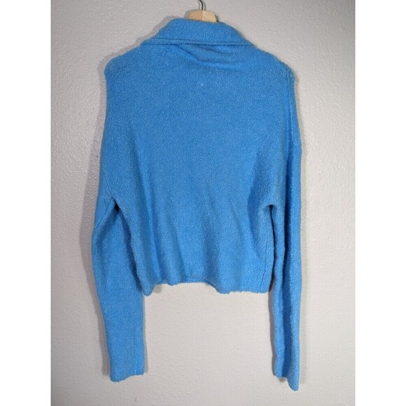 Free People Women’s Blue Textured Fuzzy Soft Cowl Neck Boxy Sweater Sz M N67 - Picture 2 of 7